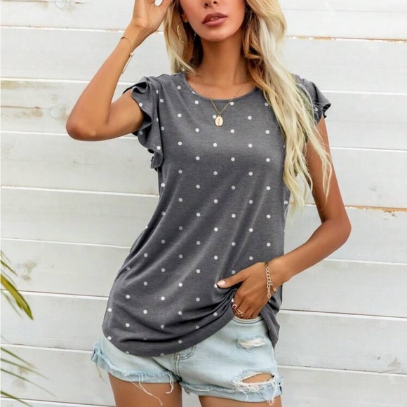 Boho polka dots print butterfly sleeve blouse dusty blue - Picture 10 of 11